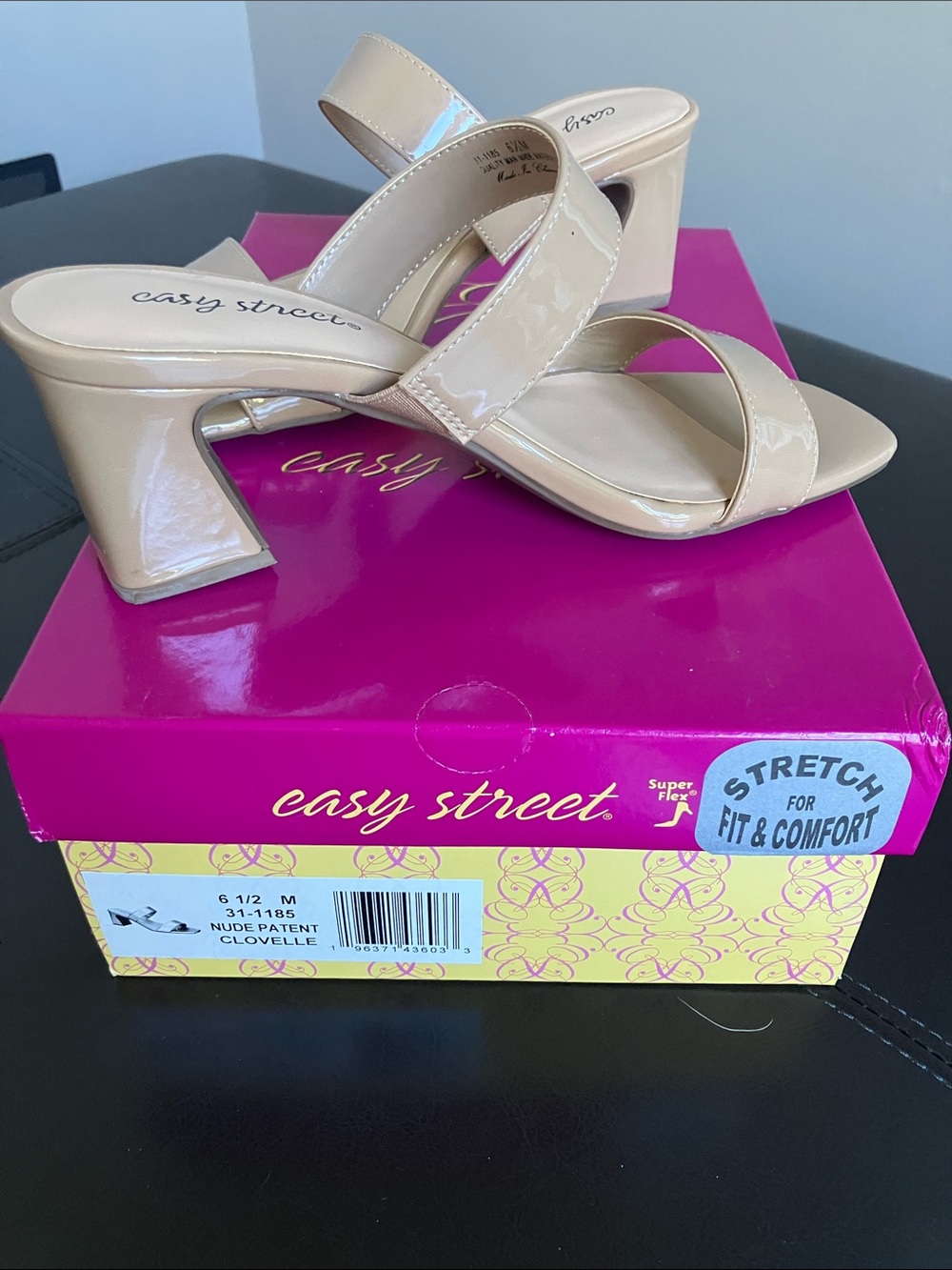 Like new, Easy street,  Nude Patent Crisscross Block sandals